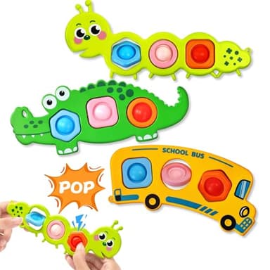 Bambebe 3PC Fidget Popper Sensory Baby Toys for Airplane Travel Essential Activities, Pop it Fidget Toys for Toddler Montessori Toy Autism Autistic Gifts for 12+ Month Babies Toddlers 1 2 3 Year Old