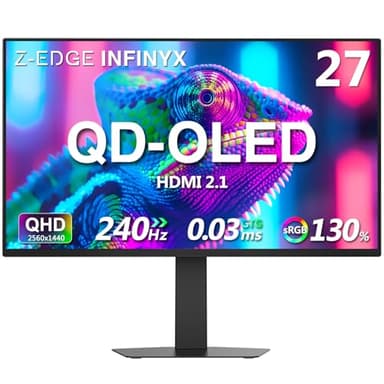 Z-Edge INFINYX 27 Inch OLED Gaming Monitor 240Hz QHD 2K 2560x1440, 0.03ms GtG, 1.07 Billion Colors, 99% DCI-P3, 130% sRGB, Adaptive Sync, PIP PBP, Crosshair, HDMI 2.1 & DP 1.4, Adjustable Stand