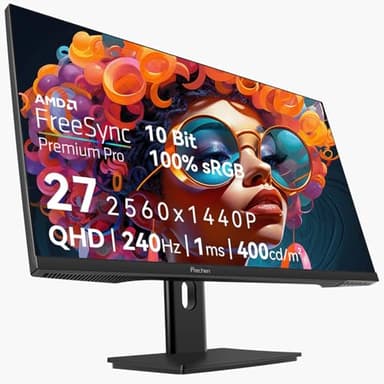 27 Inch 2K 240Hz QHD 2560x1440P Gaming Monitor, 1ms, 400cd/m², 100% sRGB PC Screen, AMD FreeSync Premium Pro Compatible, 2x DispalyPort 1.4 & HDMI 2.0, Dual Built-in Speakers, VESA Supports, Black