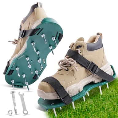 URAQT Lawn Aerator Shoes, 42mm Studded Garden Lawn Aerator Spike Shoes with Hook & Loop Straps, One Size Fits All Free-Installation Heavy Duty Spiked Shoes for Yard Patio Garden