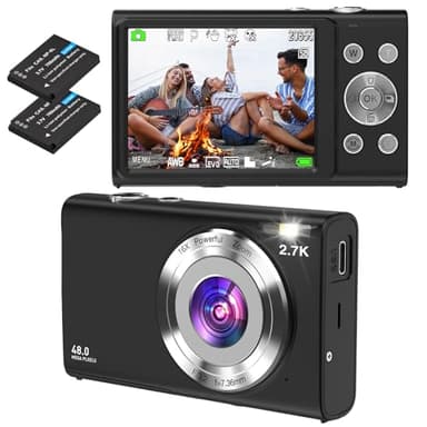 Digital Camera, Autofocus Compact Camera HD 2.7K 48MP with 2.8" Large Screen, 16X Digital Zoom, Portable Mini Camera for Photography, Suitable for Kids,Adult,Beginners（Black）