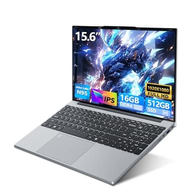 Laptop 15.6 inch, Win11 Laptop 16GB DDR4 RAM 512GB SSD, Celeron N95 CPU, 1080P IPS FHD Screen, Backlit Keyboard/Fingerprint Unlock, Mini HDMI+USB 3.0+BT4.2+Webcam, Portable Laptop for School/Office