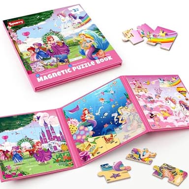 SYNARRY Unicorn Mermaid Princess Magnetic Puzzles for 3 4 5 Year Olds Girls, 3 4 5 Year Old Girl Toys Gifts, Aeroplane Travel Activities for Kids Toddlers, Birthday Presents for Children (20 Pieces)
