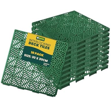 My Garden Interlocking Plastic Tiles - 30x30cm Easy Click Non Slip Weatherproof Walkway Floor PathDecking Board - Decorate Garden Lawn Patio Vegetable Plot - 10 Pack Green