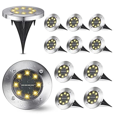 Joomer Outdoor Solar Garden Lights, Solar Powered Ground Warm White Lights Outdoor Waterproof Garden Lights with 8 LED Solar Disk Lights for Pathway Yard Walkway Patio Lawn Path(12 Pack)