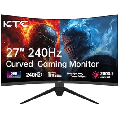 KTC 27 Inch 240Hz Curved Gaming Monitor, 1000R VA, QHD 2K (2560x1440p), 2500:1 Contrast, Adaptive Sync, 1 x DP 1.2 (240hz) / 2 x HDMI 2.0 (144hz) / Earphone, VESA, Tiltable, Computer Monitor for Gamer