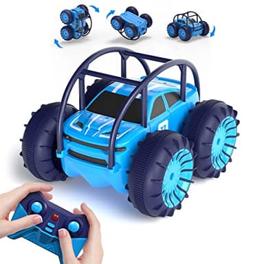 MaxTronic Fast Direct Charging Remote Control Cars, 360° Flip Waterproof Stunt Car with ON/OFF Cool LED, 2.4GHz 4WD All Terrain 15KM/H Indoor Outdoor Kids RC Toy Gift ideas for Kids Boys Girls 3-12