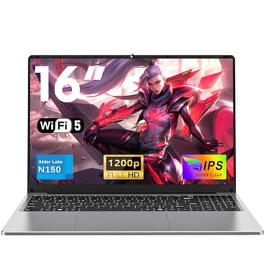 NAIKLULU 16 Inch Cheap Gaming Laptop RAM 16GB SSD 1TB Processor N150 (1.2 to 3.6GHz), Budget Gaming Laptop 2026 Gamer Computer, 1920x1200P/6000MAH/46.2Wh/Backlit Keyboard/Webcam