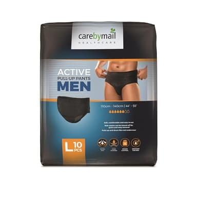 CarebyMail Men Active Fit Incontinence Pants - Black - Protective Disposable Incontinence Pull Up Pants for Bladder Weakness | High Absorbency, Odour Control & Anti-Leak Barriers