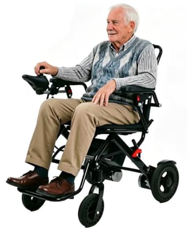 Ultra Lightweight Electric Wheelchair Folding Compact Aluminium Powerchair 22kg Travel Transit Transport Wheelchair for Adults & Seniors, 500W Motor,12 Miles, Portable Wheelchair for Travel (Black)
