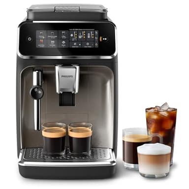 PHILIPS 3300 Series Bean to Cup Coffee Machine - 5 Hot & Iced drinks, Classic Milk Frother & Cappuccino Maker, Quick-to-Clean, 40% Quieter, Ceramic Grinder, Fully Automatic Espresso machine EP3326/90