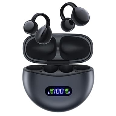 CAPOXO Open-Ear Headphones,40Hrs Playtime Wireless Clip on Earbuds,Lightweight,Glasses-Friendly,Bluetooth 5.4 with Digital Display Charging Case,IPX7 Waterproof Open Earbuds for Sport Workout