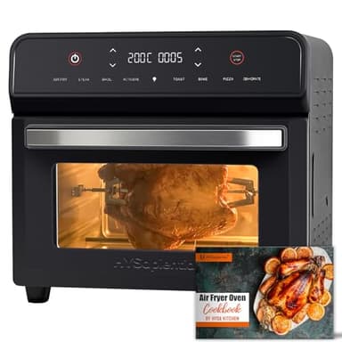 HYSapientia Air Fryer Oven 24L with Rotisserie,Mini Oven Countertop Convection Large Capacity 8 in 1 Digital Screen 1800W electric and grill, Oil Free Cooking,Stainless steel inner,360° Even Heating
