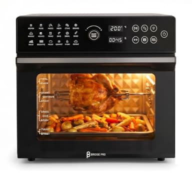 Bridge Pro 30 Litre Air Fryer Oven 1800W with Rotisserie Accessory Set - Extra Large Air Fryer for Family, 20 in 1 Dual Cook, Smart Dial, 360° Hot Air Circulation, Time & Temp Control, Fast Cooking