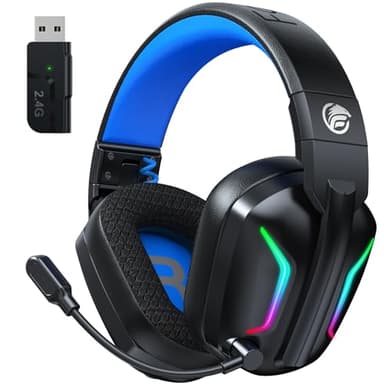 Fachixy FC300 Wireless Gaming Headset with Mic - Bluetooth and 2.4GHz USB Gaming Headphones with 50Hr Battery & 3D Stereo Sound - For PS5, PS4,PC, Switch, Mobile, Blue