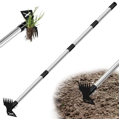 Weed Remover Tool with Long Handle, 150cm Detachable Handle Weed Puller Garden Tools, 2 in 1 Manual Weed Rake & Garden Hoe for Gardening, Heavy Duty Uprooting Weeding Pull for Yard, Lawn, Patio,Garden