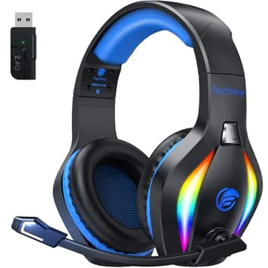 Fachixy FC100 Wireless Gaming Headset With Mic - 2.4GHz & Bluetooth Headphones, 3D Stereo Sound & 50Hrs Battery Life, For PS5, PS4, Mac, PC, Tablets, Blue