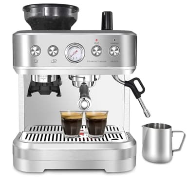 Aptliton Bean to Cup Coffee Machine - Coffee Maker with Grinder and Milk Frother, 15 Bar Italian Pump - Barista Express with 2 Capacity Options for Espresso, Cappuccino & Latte
