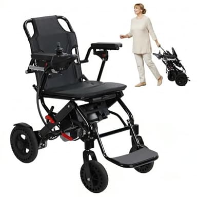 Foldable Electric Wheelchair, 220 Lbs Capacity Electric Wheelchairs for Adults Portable, 12 Miles Range Motorized Wheelchair for Seniors, All Terrain Compact Lightweight Power Wheelchair