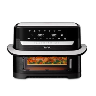 Tefal Easy Fry Flexi, Digital Air fryer, Large Single Drawer with Divider & Viewing Window, 9L GiantZone or Dual 5.5L + 3.5L, Air Fry, Extra Crisp, Roast, Bake, Reheat, Dehydrate, EY9228G1 - Black