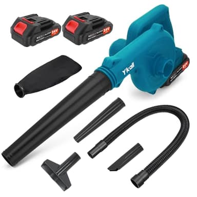 Cordless Leaf Blower – Powerful Battery Powered Leaf Blower with 2 Batteries & Fast Charger, Lightweight Electric Garden Blower for Leaves, Grass, Patio, Garage, Dust & Snow (Blue)
