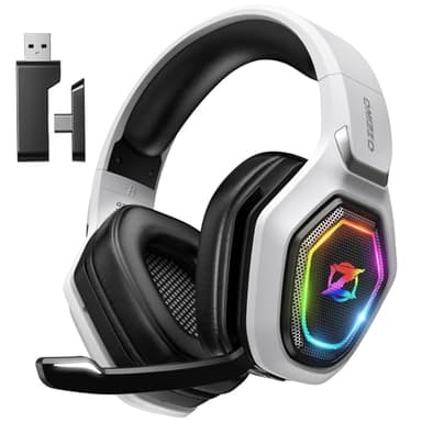 Ozeino Wireless Gaming Headset for PC, Ps5, Ps4-2.4GHz Lossless Audio USB & Type-C Ultra Stable Gaming Headphones with 40Hr Battery Gamer Headset, Flip Microphone for Switch, Laptop, Mobile, Mac