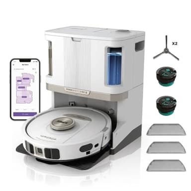 Shark PowerDetect Robot Vacuum and Mop with 60-Day Self-emptying and Cleaning Base - 3D LiDAR Navigation - Wi-Fi/App - 4 Anti-microbial Pads, 2 Odour Cartridges and 2 Brushes Incl. - White