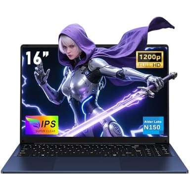NAIKLULU 2025 16 Inch Budget Gaming Laptop Processor N150 (1.2 to 3.6GHz) RAM 16GB SSD 512GB Gamer Laptop Computer, 6000Mah/1920x1200P/Webcam/Backlit Full Keyboard/Touchpad/Student/Home/Business