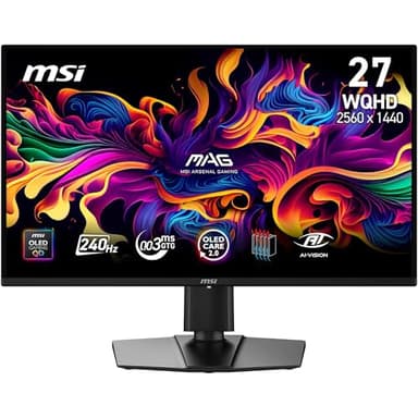 MSI MAG 274QP QD-OLED X24 27-Inch WQHD Gaming Monitor, 2560 x 1440 Quantum Dot OLED Panel, 240Hz, 0.03ms, G-SYNC Compatible, AMD FreeSync Premium, HDMI2.1, DP 1.4a, Tilt/Height Adjustable, Black
