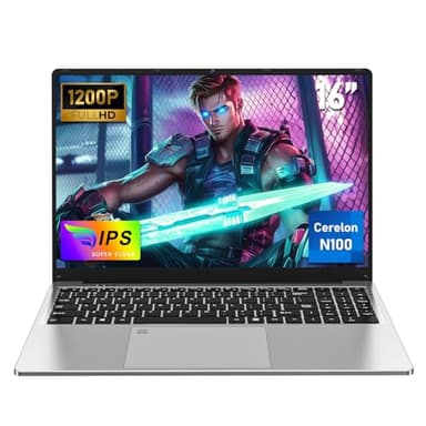 NAIKLULU 16 Inch Budget Gaming Laptop, Processor N100 (1.0 to 3.4GHz) RAM 16GB SSD 1TB Gamer Laptop 2025 Computer, Fingerprint Reader/6000Mah/1920x1200P/Webcam/Backlit Full Keyboard/Touchpad