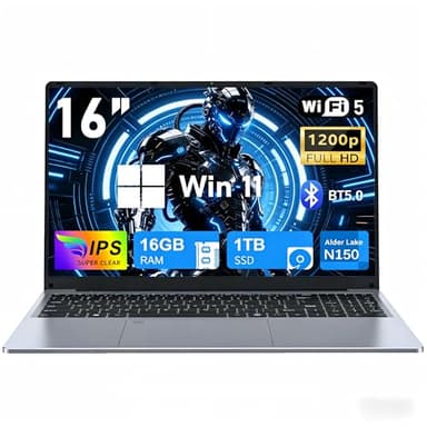 FUNYET Gaming Laptop Computer,16 Inch Notebook 16GB RAM 1TB SSD, N150 Processor (up to 3.6 Ghz), FHD 1920 x 1200 Display, Support WiFi 5,Backlit Keyboard Laptop, 6000mAh Battery, USB3.0