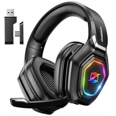 Ozeino Wireless Gaming Headset, Compatible with PC Ps5 Ps4 Boasts 2.4GHz Lossless Audio, USB & Type-C, Flip Microphone and 40-Hr Battery - Suited for Switch, Laptop, Mac